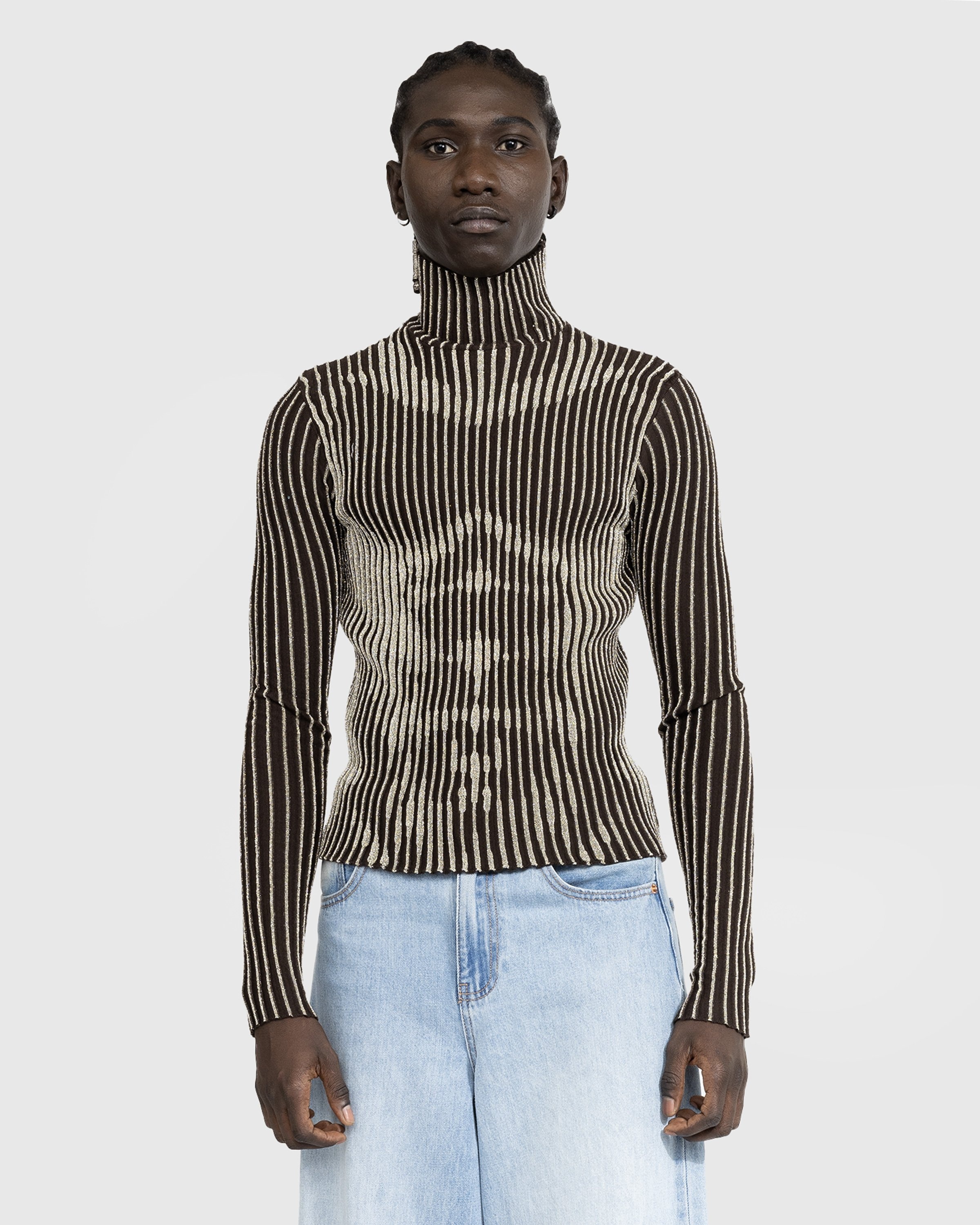 Jean Paul Gaultier Trompe L oeil Lurex Long Sleeve Brown Silver